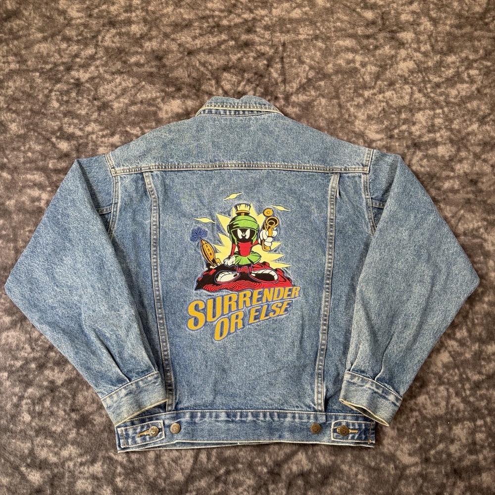 Vintage Marvin the Martian Embroidered Denim Jacket M/L Warner Bros Looney Tunes